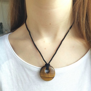 Tigers Eye Donut Pendant Necklace
